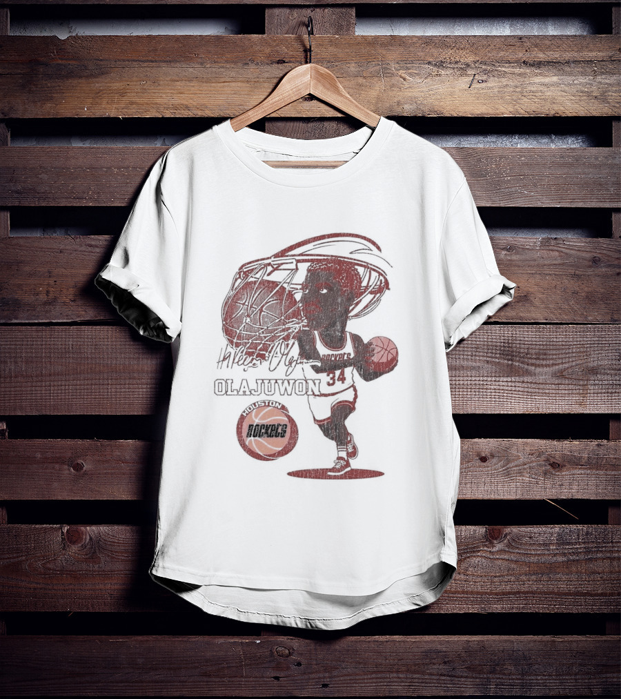 Houston Rockets Hardwood Classics Hakeem Olajuwon Number 34 Caricature T-Shirt