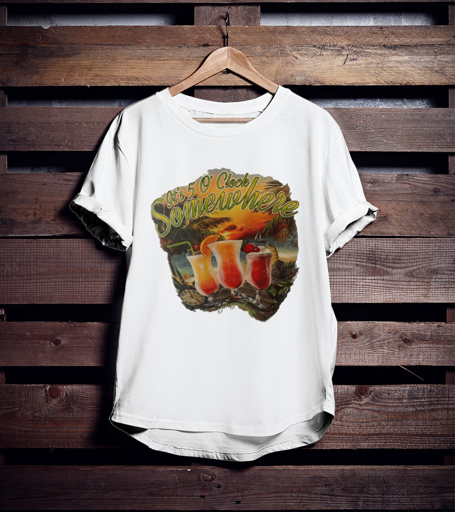 It's 5 O' Somewhere Tropical Sunset Cocktails And Palm Trees T-Shirt