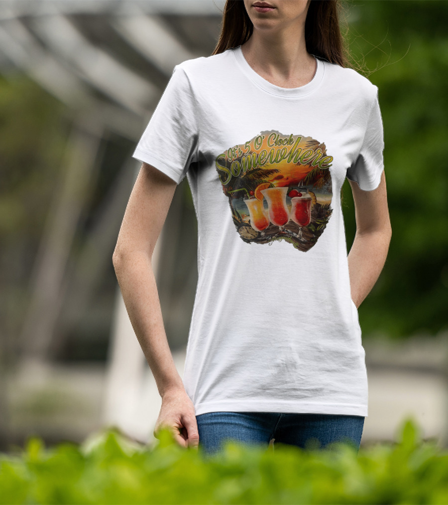 It's 5 O' Somewhere Tropical Sunset Cocktails And Palm Trees T-Shirt