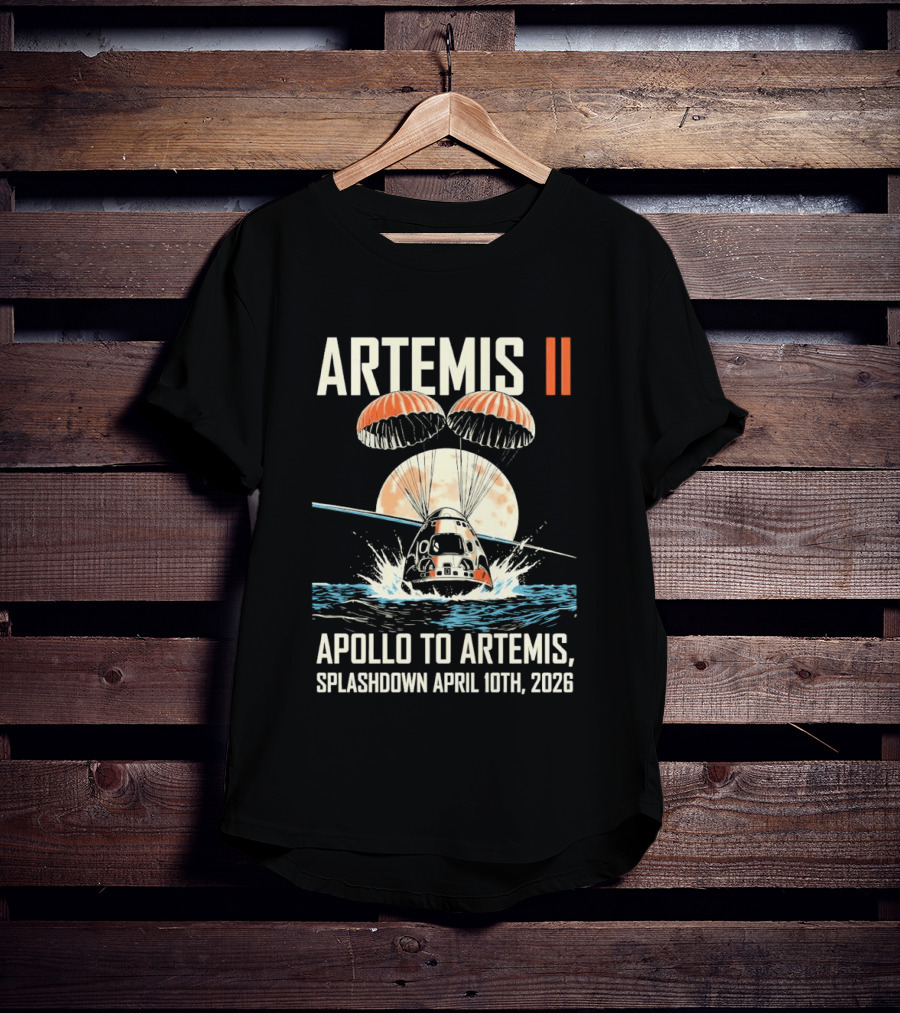 Artemis II Apollo To Artemis Splashdown April 10th 2026 Parachute Moon Ocean Scene T-Shirt
