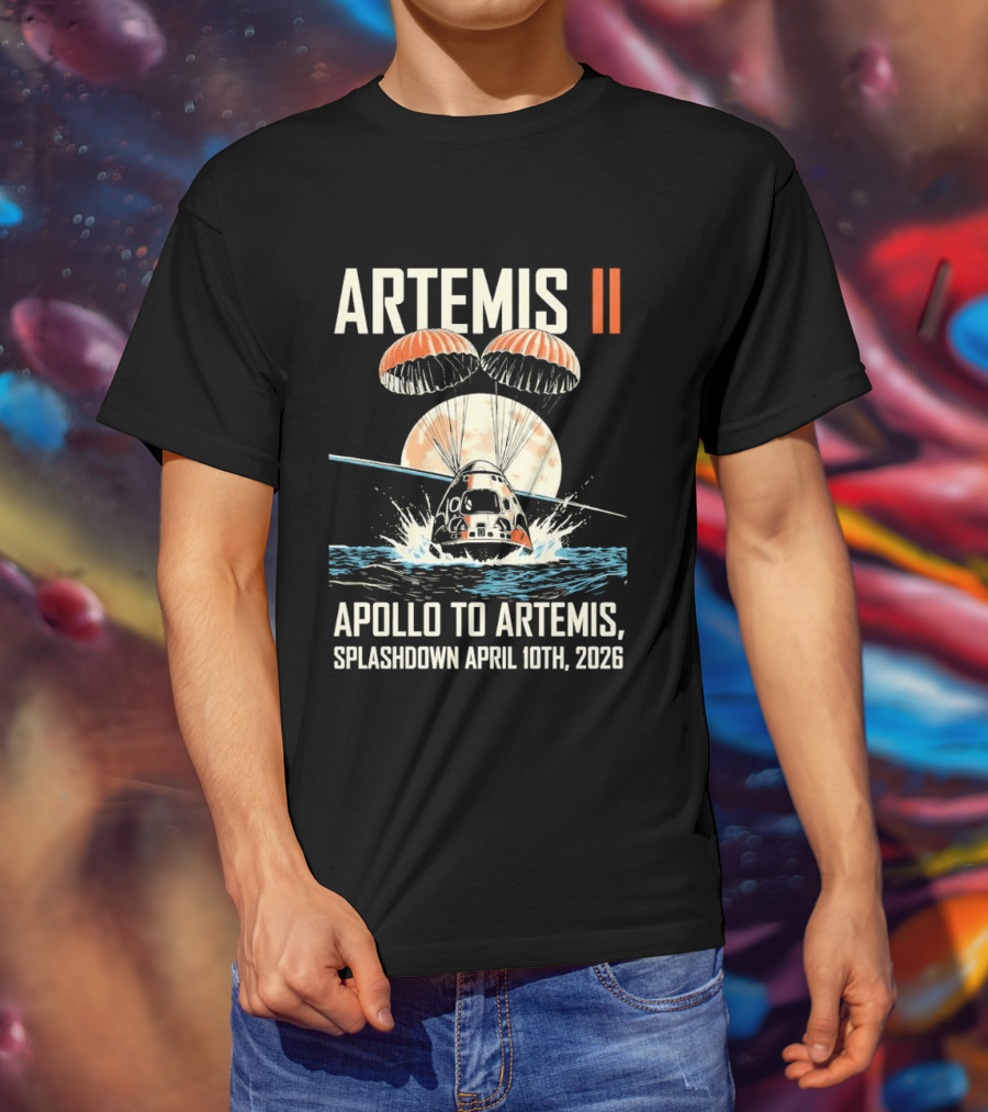 Artemis II Apollo To Artemis Splashdown April 10th 2026 Parachute Moon Ocean Scene T-Shirt