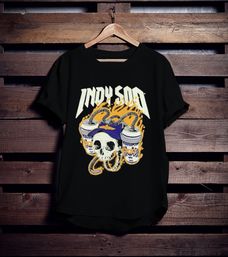 Indy 500 Skull With Flames And Racing Helmet T-Shirt