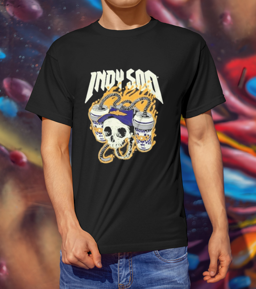 Indy 500 Skull With Flames And Racing Helmet T-Shirt
