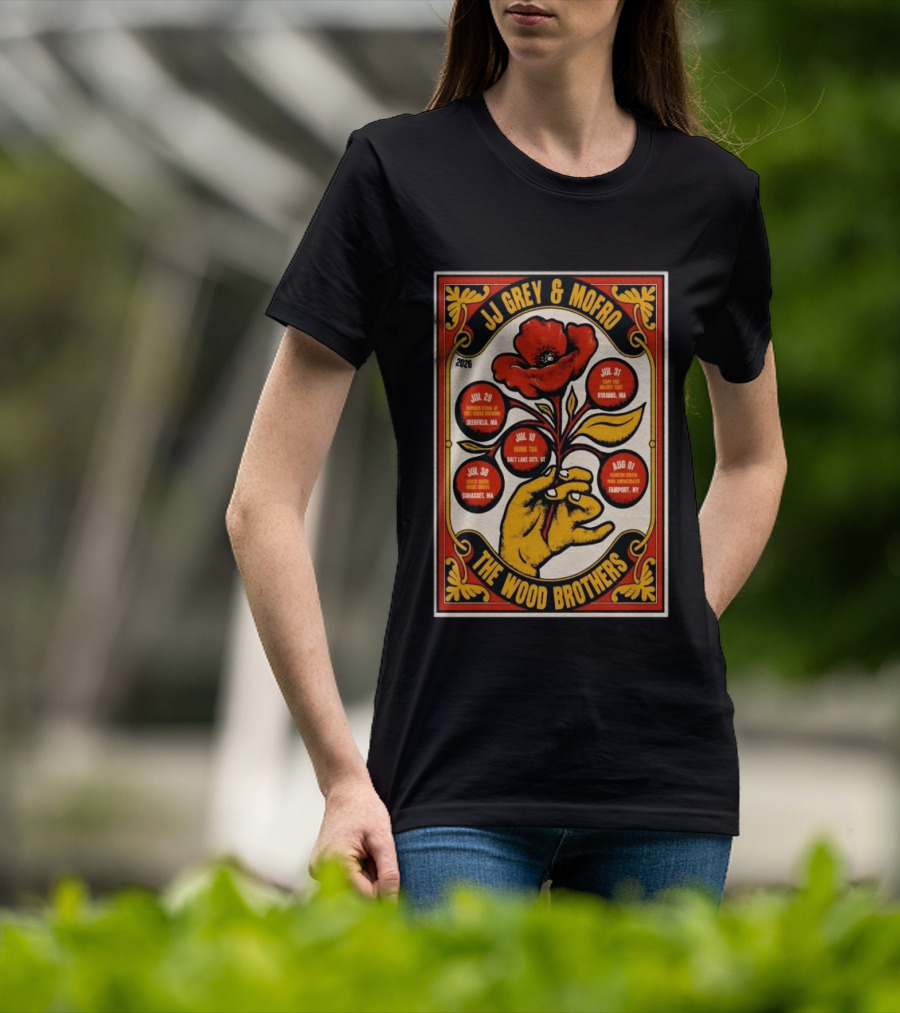 JJ Grey & Mofro The Wood Brothers 2026 Summer Tour Deerfield Salt Lake City Cohasset Hyannis Fairport T-Shirt