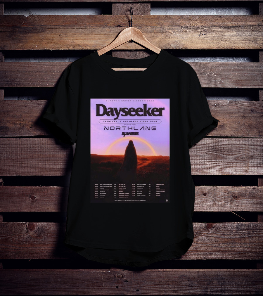Dayseeker Europe UK 2026 Creature In The Black Night Tour With Northlane And Siamese T-Shirt