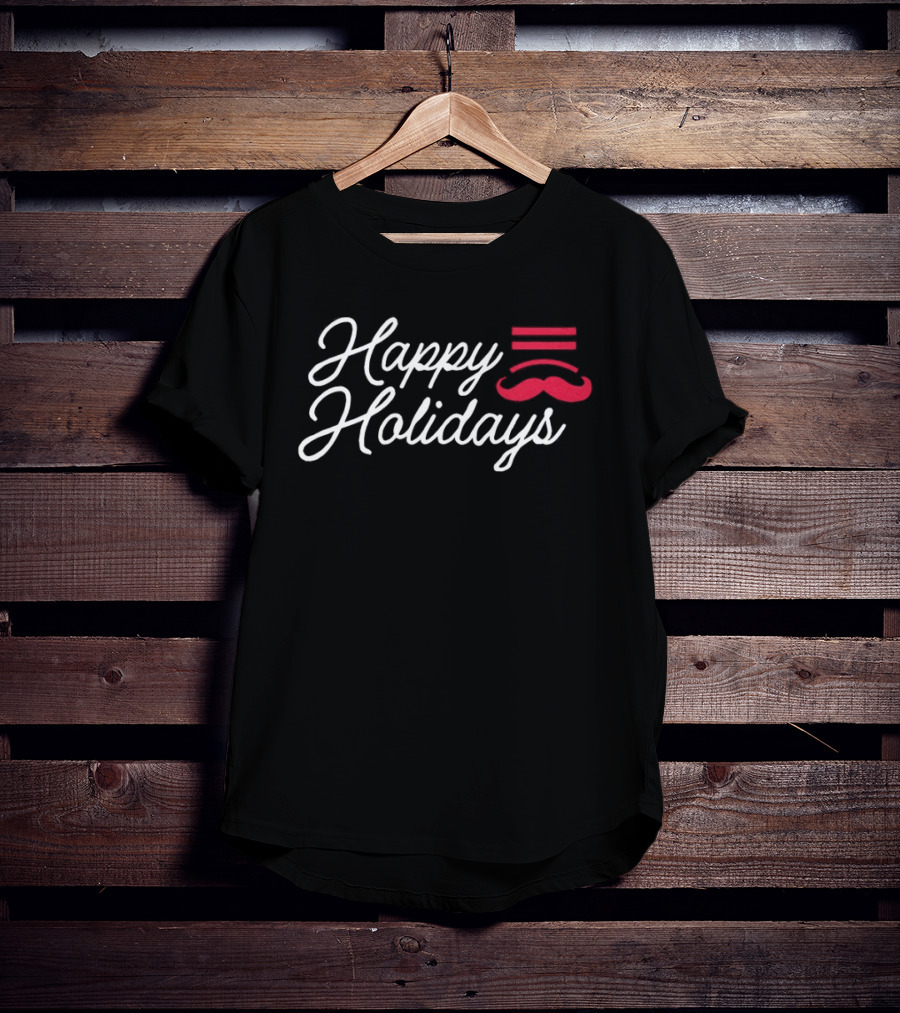 Happy Holidays Cincinnati Baseball Mustache T-Shirt
