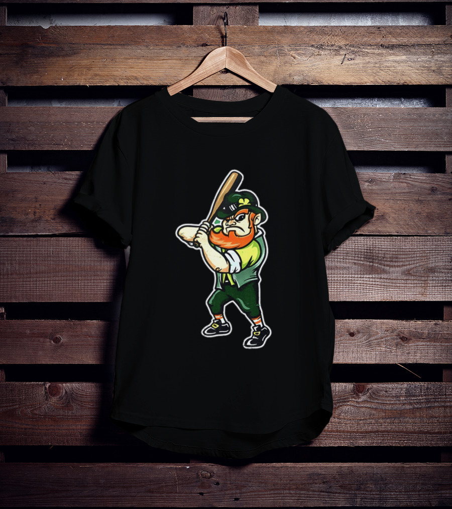 Leprechaun Saint Patrick's Day Baseball Player Iconic Irish T-Shirt
