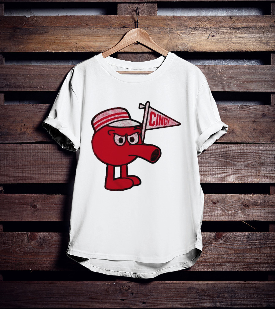 Cincy Redbert Cartoon Character With Striped Hat And Flag T-Shirt