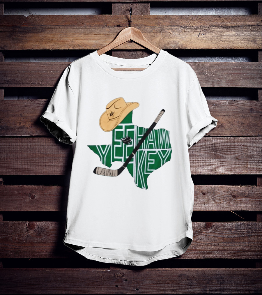 Texas Hockey Yeehaw Stars Cowboy Hat Hockey Stick 2026 Casey DeSmith Jake Oettinger Appreciation Night T-Shirt