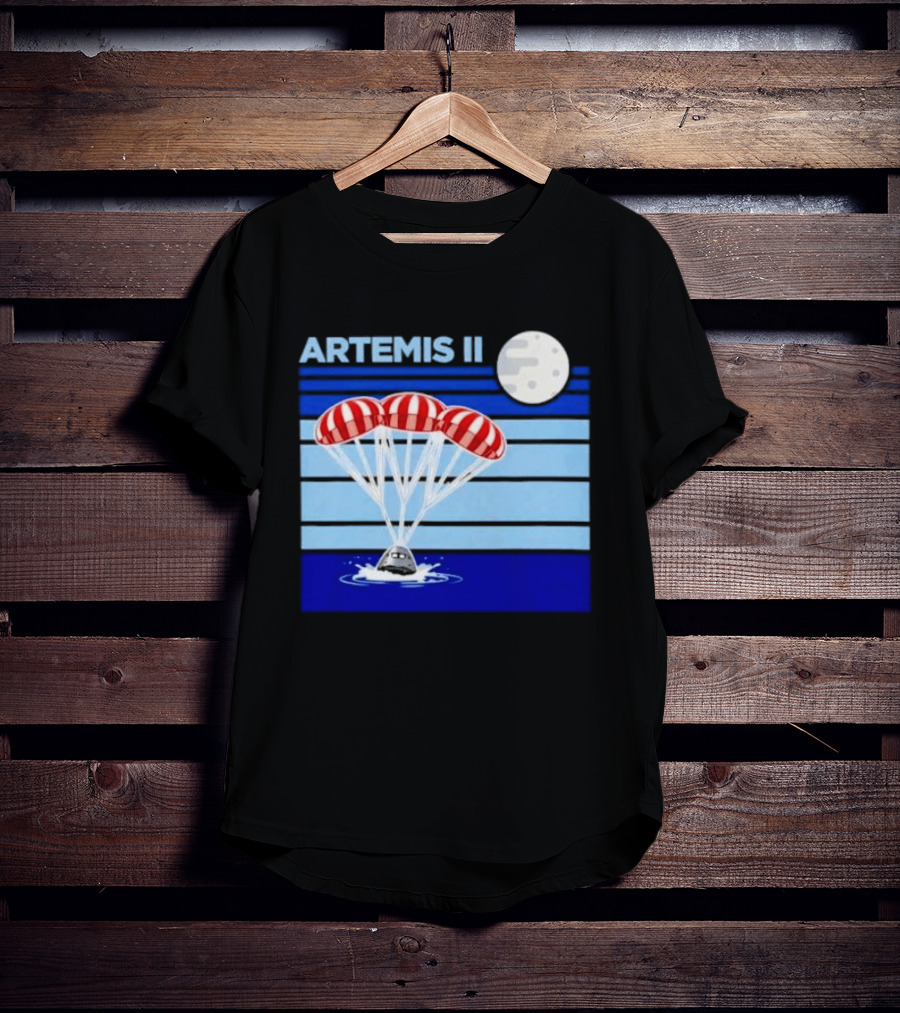 Artemis II Splashdown Red Parachutes Lunar Moon Landing T-Shirt
