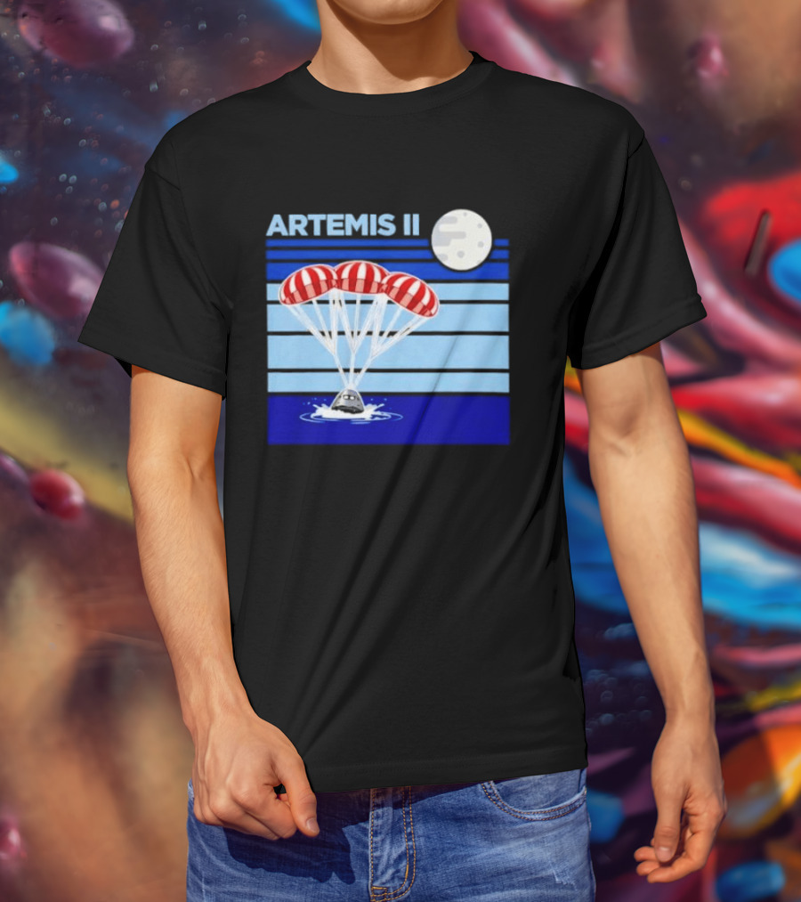 Artemis II Splashdown Red Parachutes Lunar Moon Landing T-Shirt