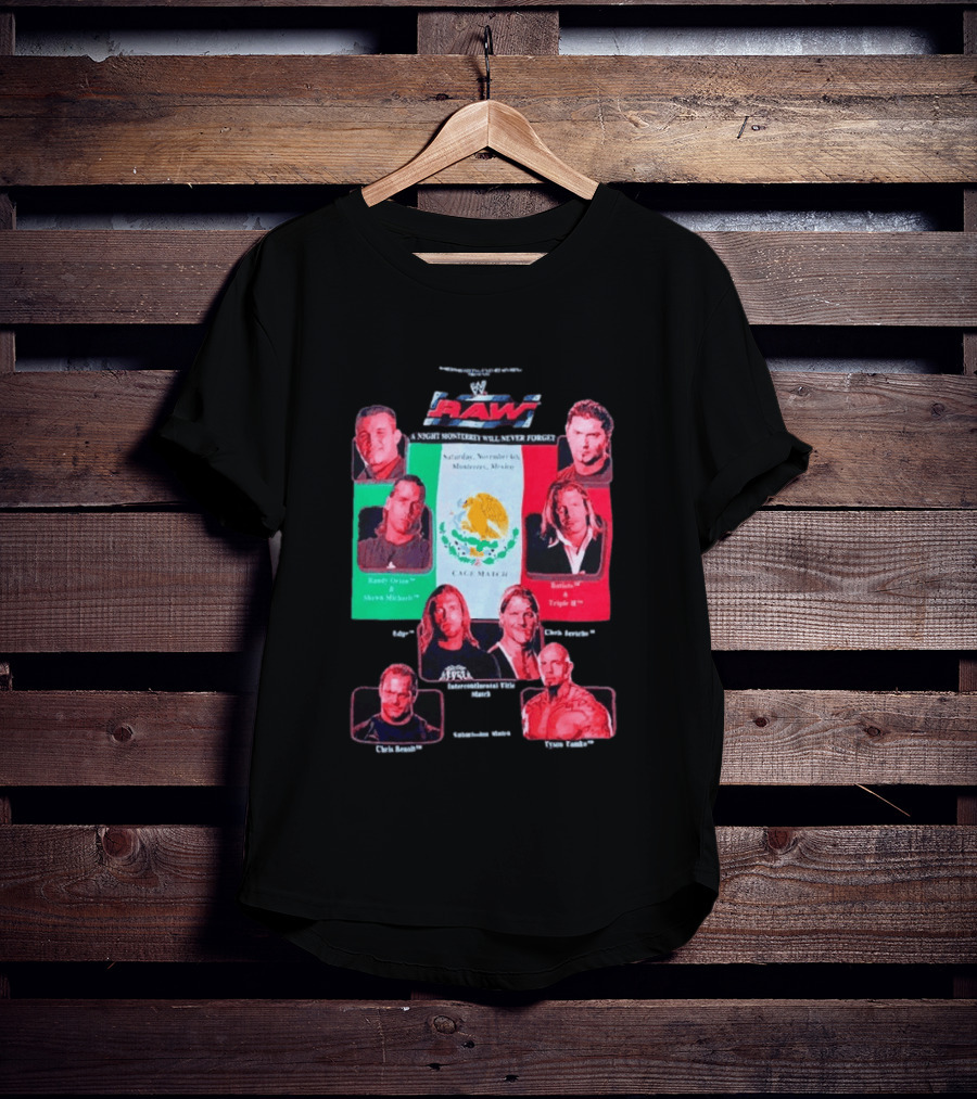 WWE Raw WrestleMania Monterrey Cage Match Featuring Randy Orton Shawn Michaels Batista Triple H Chris Jericho Shelton Benjamin Edge T-Shirt