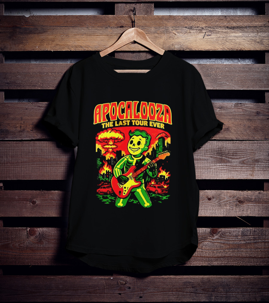 Apocalooza The Last Tour Ever Vault Boy Guitar Explosion Scene T-Shirt
