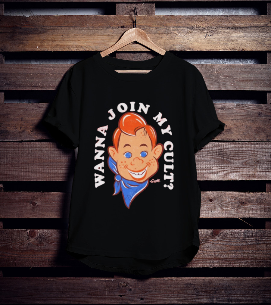 Woody Wanna Join My Cult Retro Style Cartoon Face And Blue Bandana T-Shirt