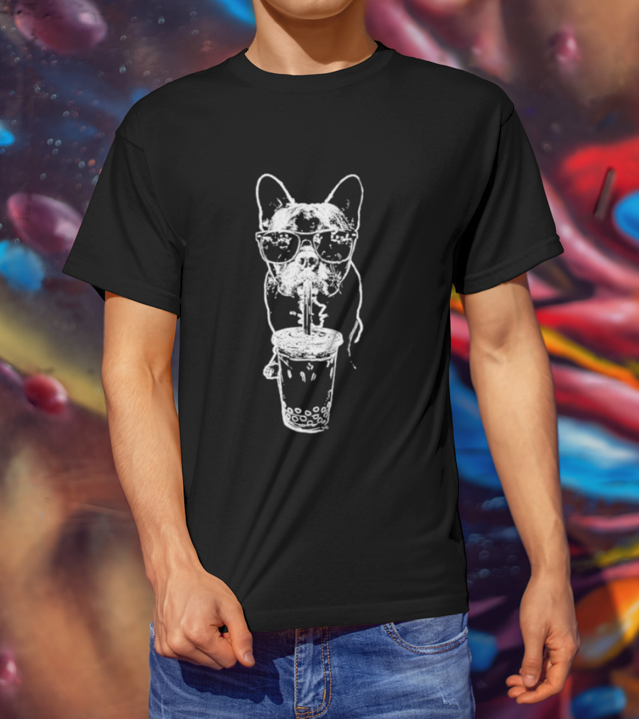 French Bulldog With Bubble Tea Glasses And Drink T-Shirt