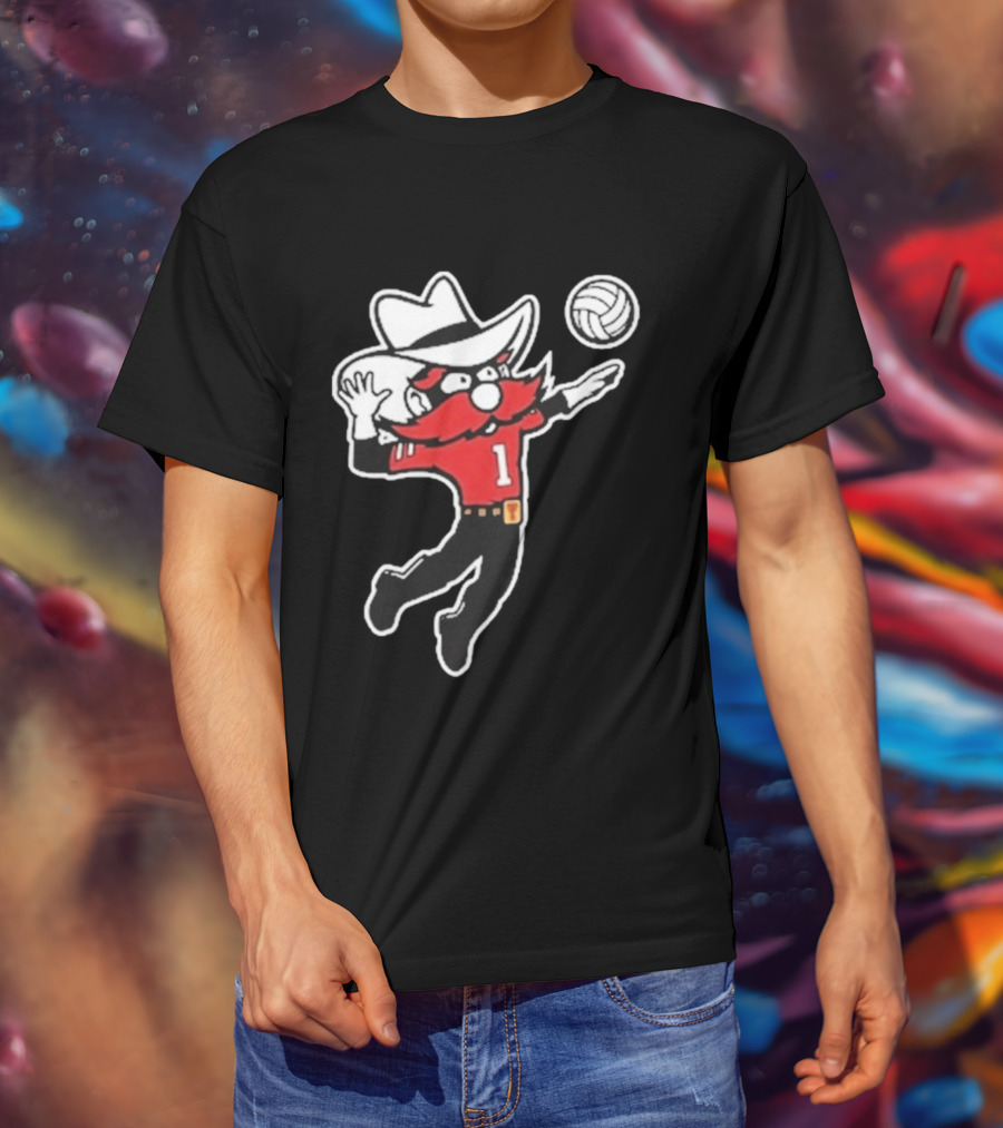 Raider Red Playing Volleyball Action T-Shirt