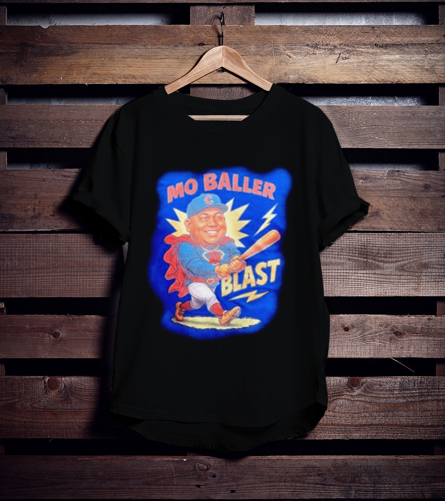 Mo Baller Blast Chicago Cubs Cartoon Superhero Baseball Player T-Shirt