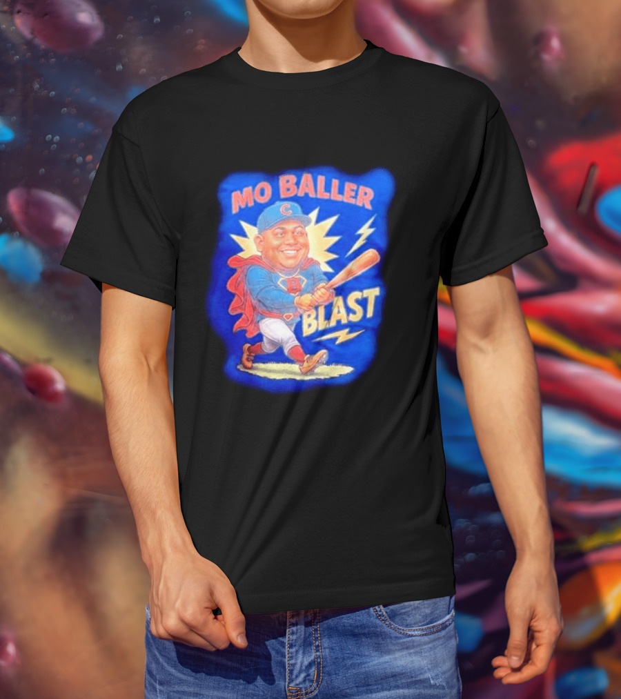 Mo Baller Blast Chicago Cubs Cartoon Superhero Baseball Player T-Shirt