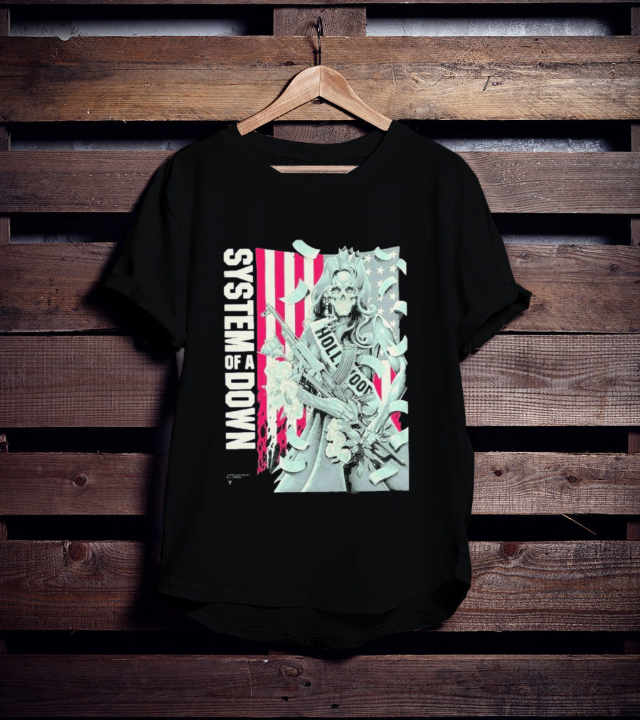 System Of A Down Limited Edition By Luke Preece American Gun Roses T-Shirt