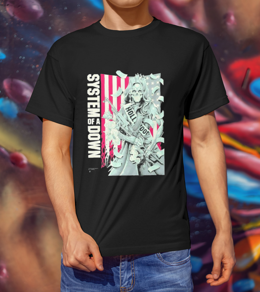 System Of A Down Limited Edition By Luke Preece American Gun Roses T-Shirt
