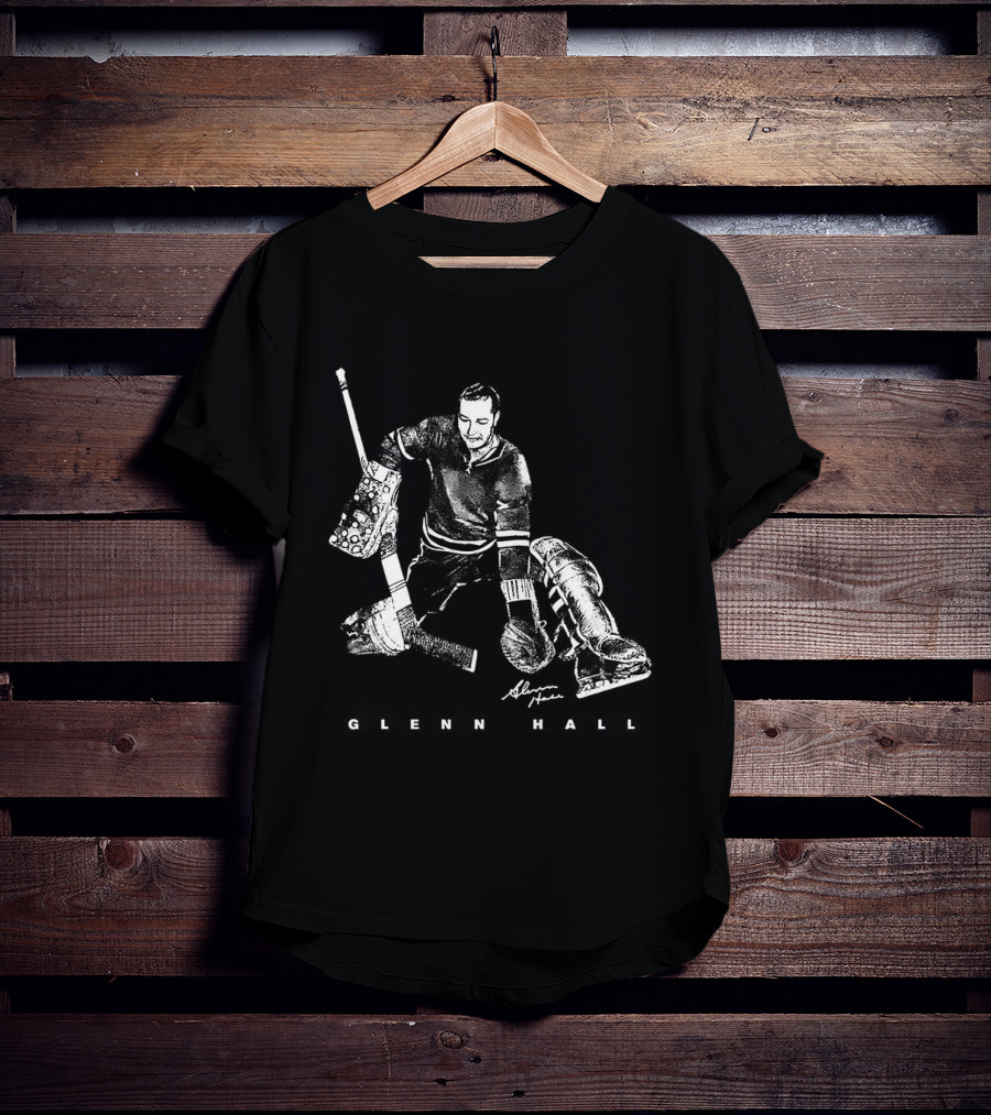 Glenn Hall Chicago Blackhawks Hockey Bitmap Vintage Style Goalie Iconic Pose T-Shirt
