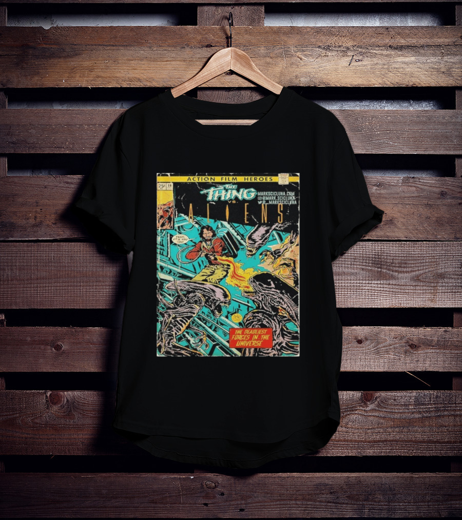 The Thing Vs Aliens MacReady Action Film Heroes Comic The Deadliest Forces In The Universe T-Shirt