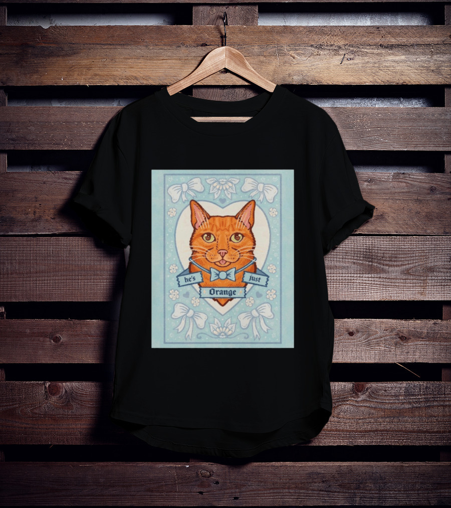 He's Just Orange Cat Floral Bow Blue T-Shirt