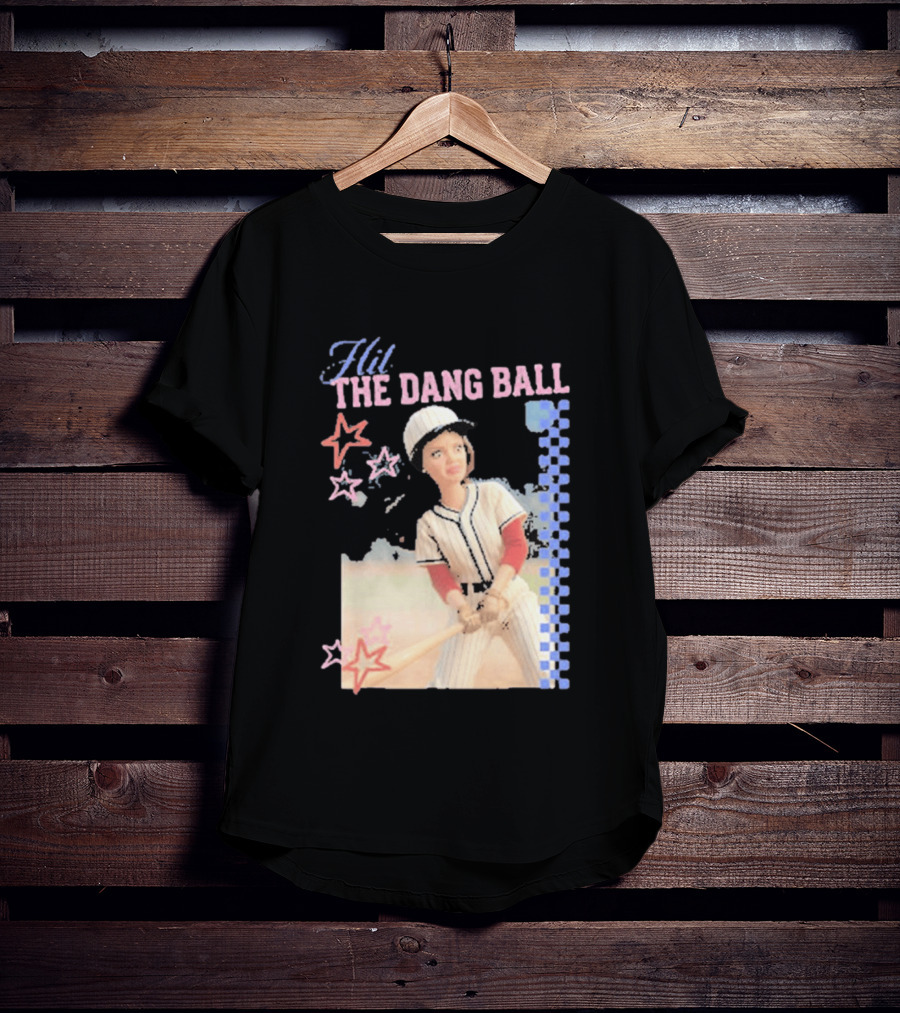 Hit The Dang Ball Vintage Baseball Player With Stars And Blue Checkerboard T-Shirt