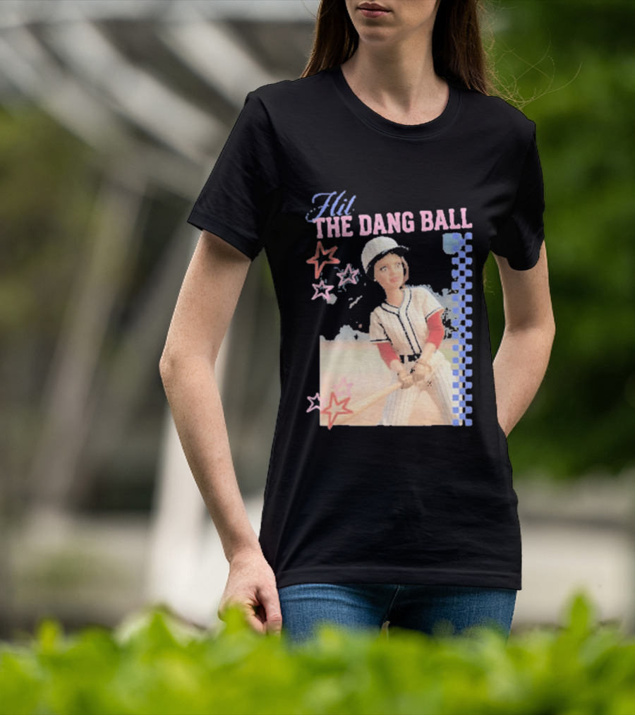Hit The Dang Ball Vintage Baseball Player With Stars And Blue Checkerboard T-Shirt