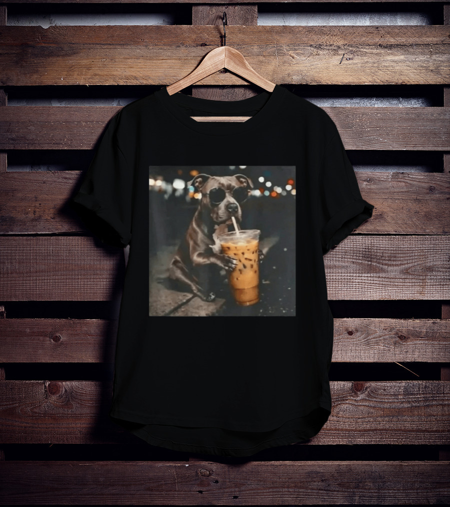 Rottweiler Dog With Sunglasses Sipping Iced Coffee T-Shirt