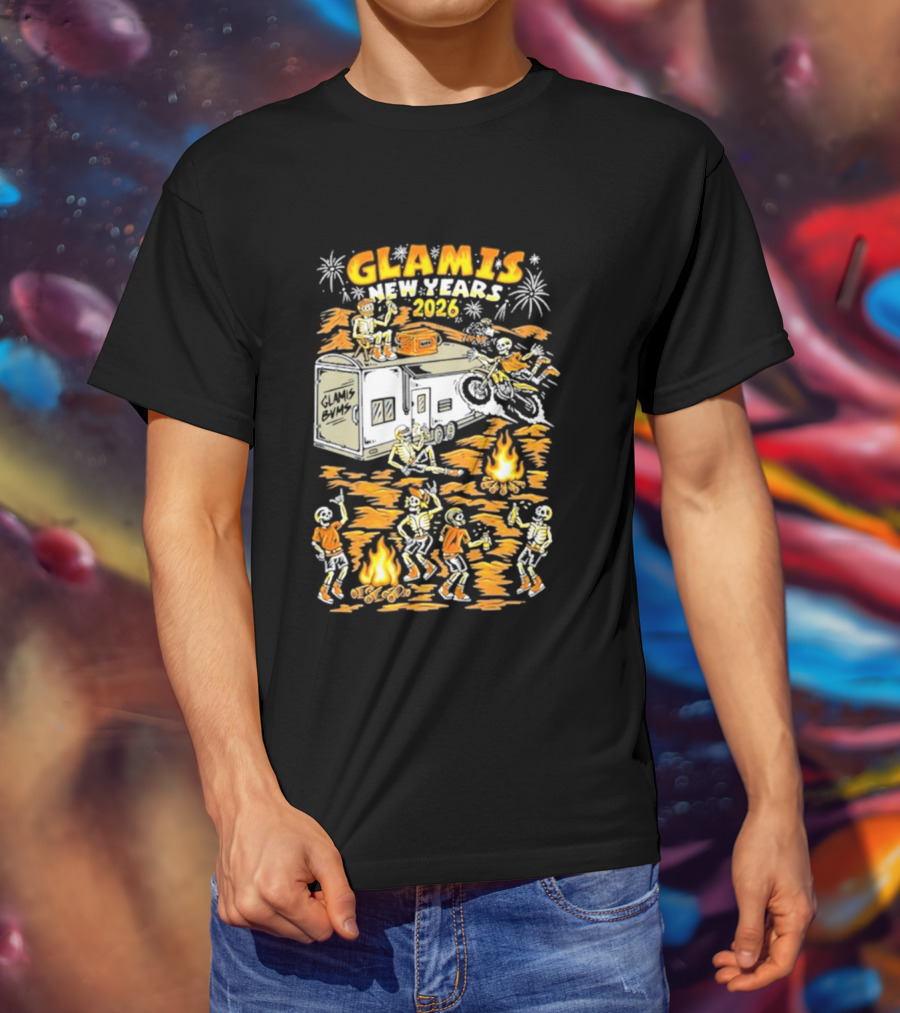 Glamis New Years 2026 Skeletons Campfire Celebration With Motorbike And Fireworks T-Shirt