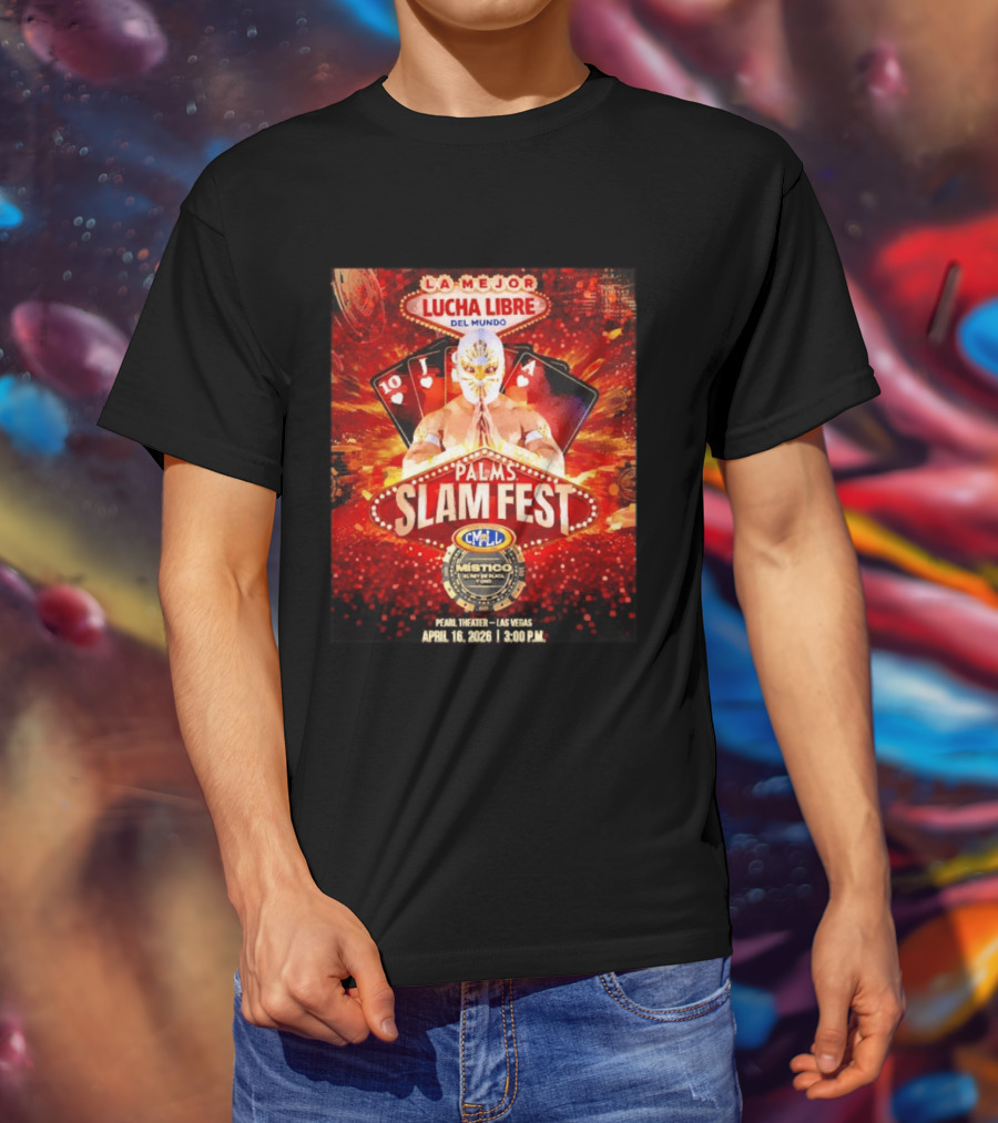 La Mejor Lucha Libre Del Mundo Palms Slam Fest Místico CMLL Las Vegas April 16 2026 T-Shirt