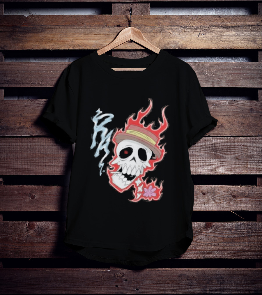 Rare Americans Skull With Flames And Hat Flower T-Shirt