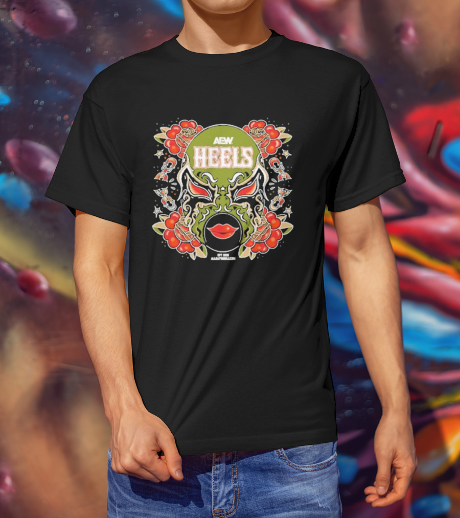 AEW Heels Masked Mistresses Lips And Floral T-Shirt