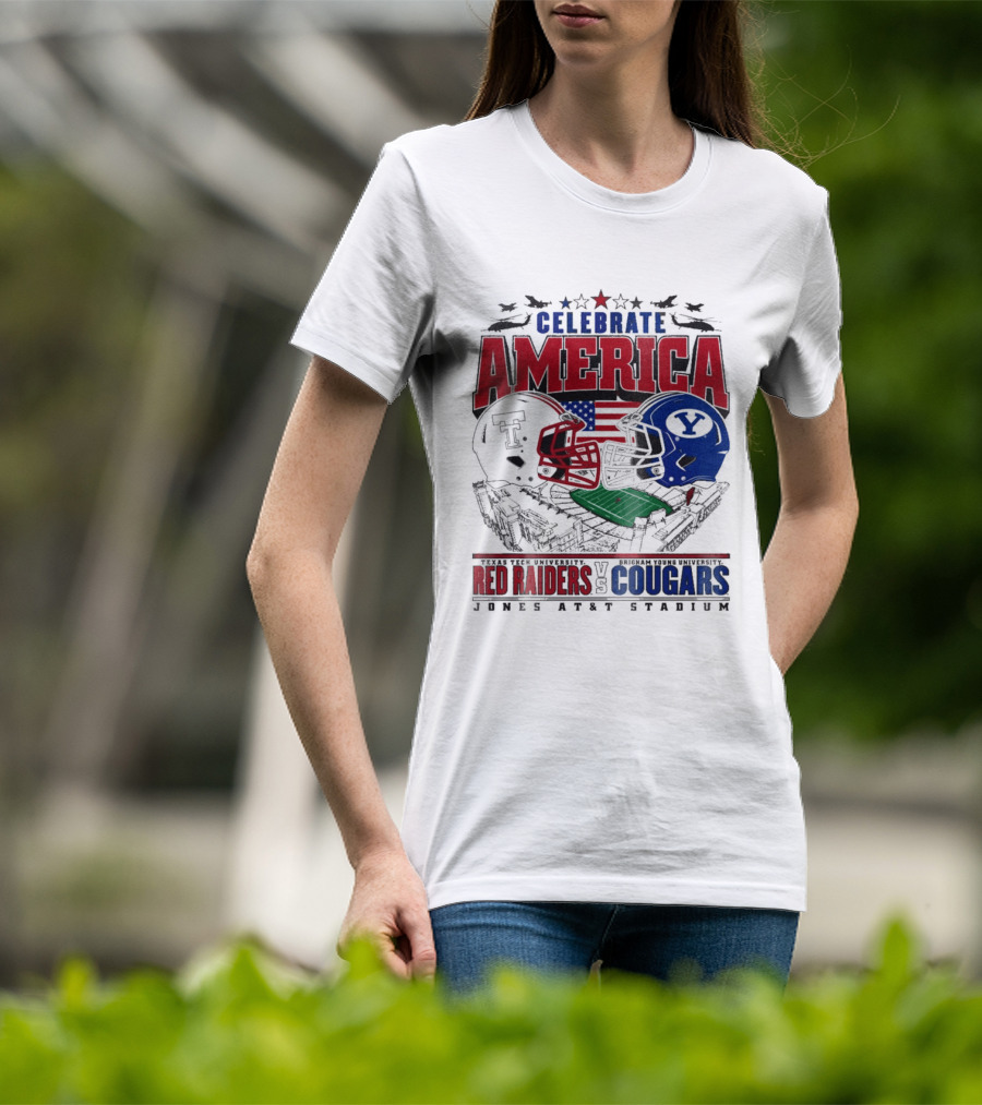 Celebrate America Game Day 2025 Texas Tech Red Raiders Vs Brigham Young Cougars Jones AT&T Stadium T-Shirt