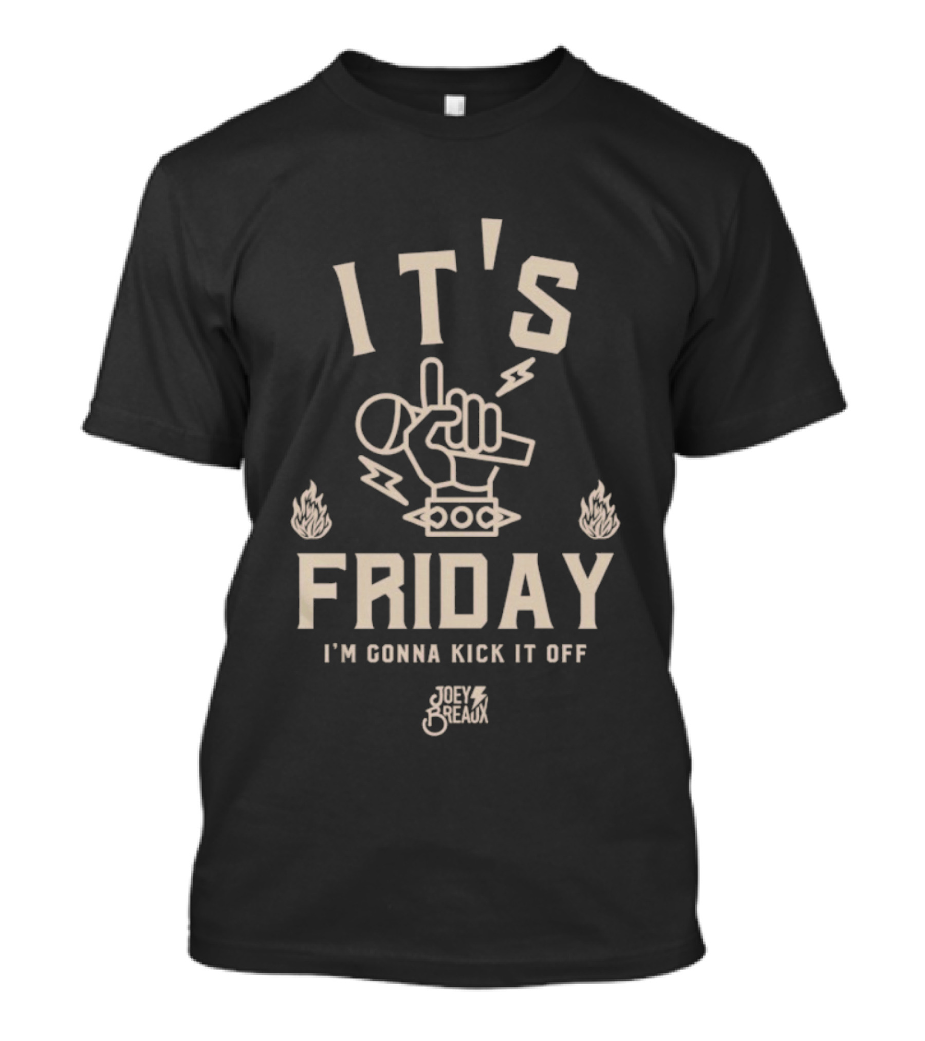 Joey Breaux It's Friday I'm Gonna Kick It Off Retro Rock Hand Sign Fire Lightning T-Shirt