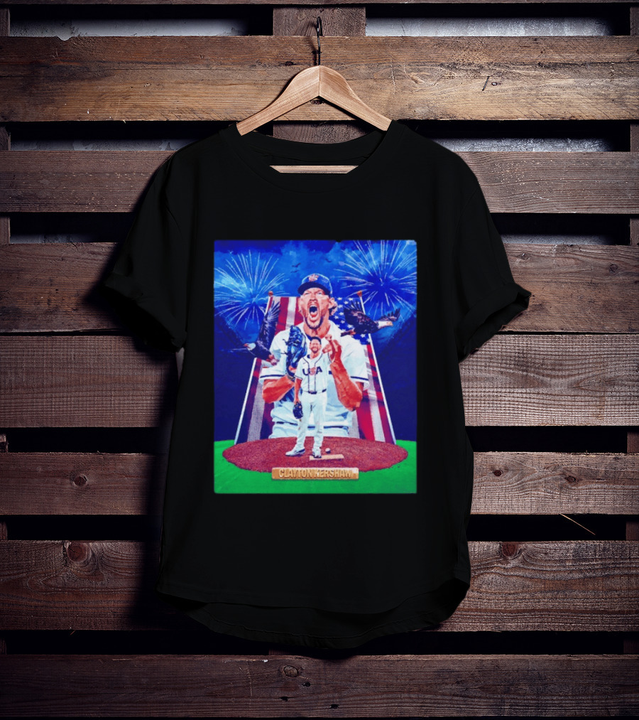 Clayton Kershaw USA Baseball Patriotic Celebration With Eagles And Fireworks T-Shirt