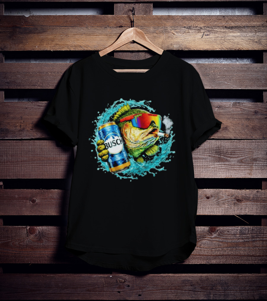Busch Beer Fish With Sunglasses And Cigarette Splashing Water T-Shirt