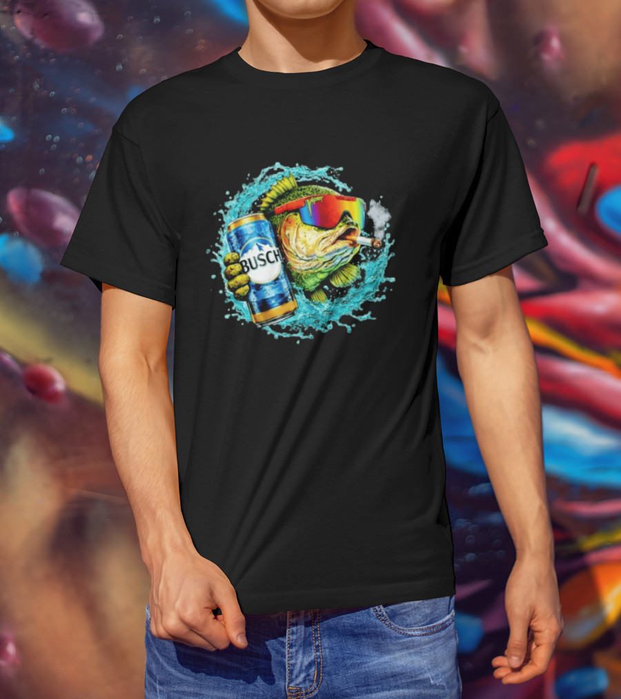 Busch Beer Fish With Sunglasses And Cigarette Splashing Water T-Shirt