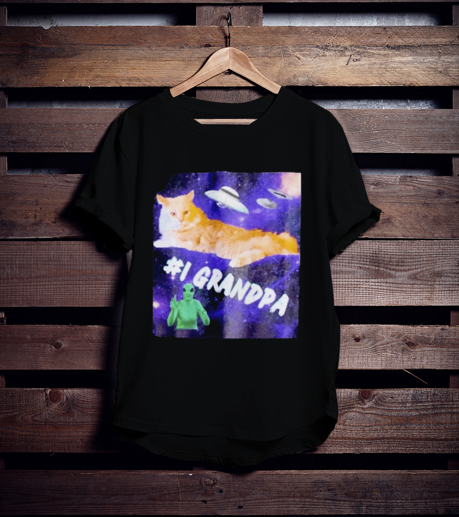 #1 Grandpa Cat Collage Alien And UFO Space T-Shirt
