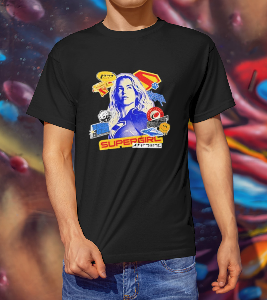 Supergirl Kryptonian Hero Pop Art Sticker Collage T-Shirt