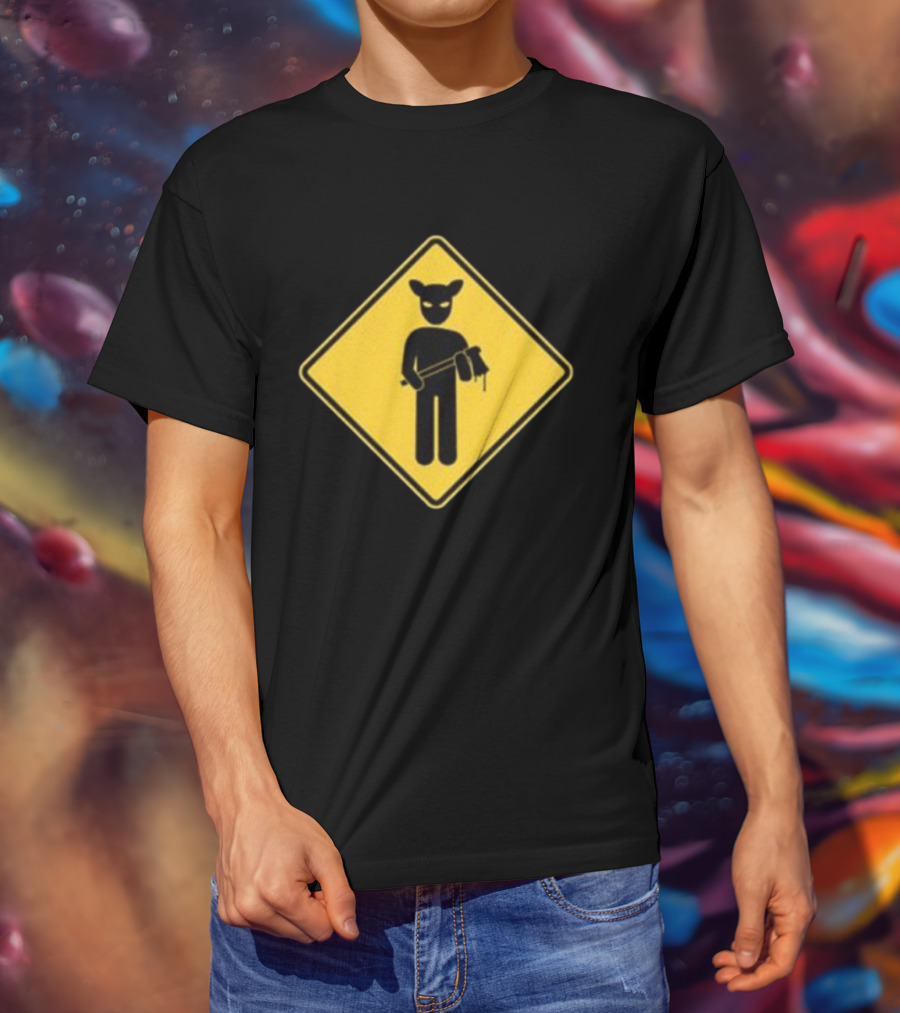 Lamb Mask Caution Sign Horror Icon Warning T-Shirt