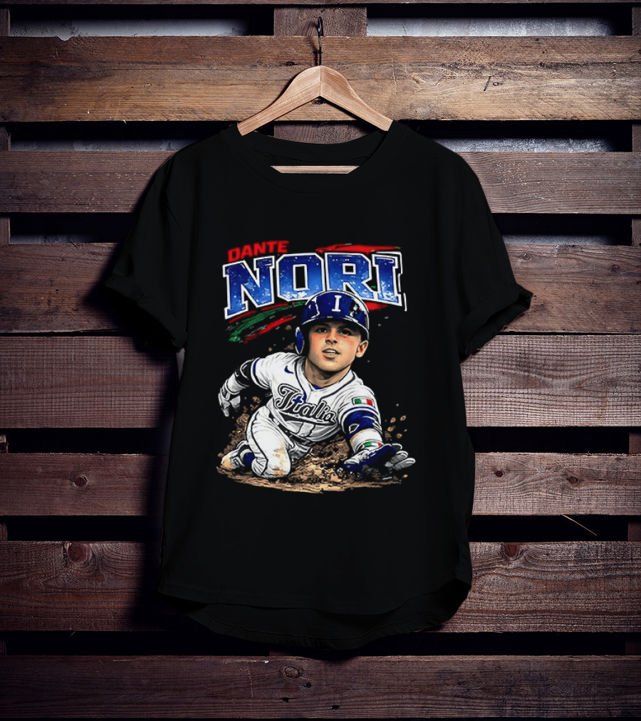 Dante Nori Italy Baseball Classic Caricature Sliding Player T-Shirt