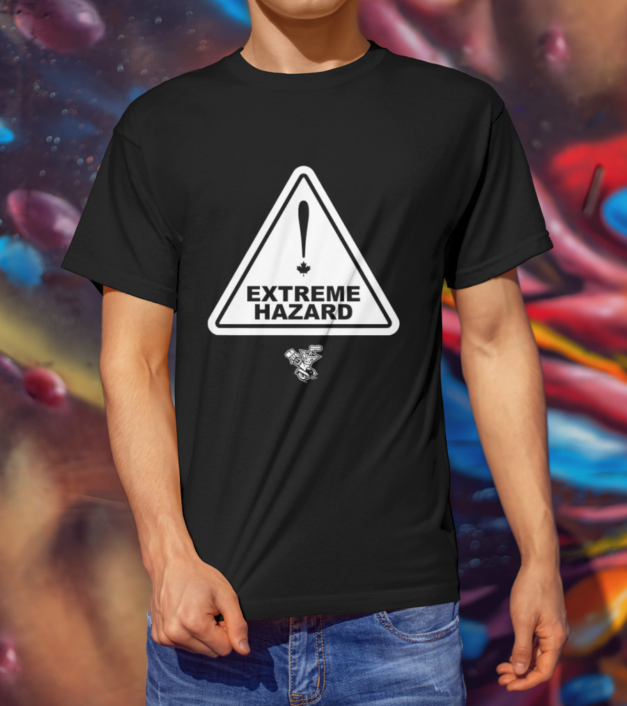 Extreme Hazard Attention Canadians Warning Sign Icon Canada Maple Leaf Moto T-Shirt