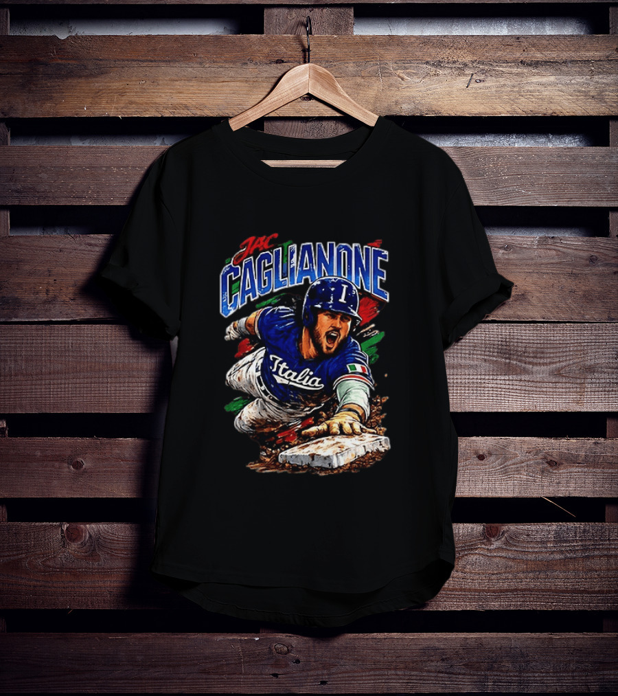 Jac Caglianone Italy Baseball Slide Dynamic Action Caricature T-Shirt
