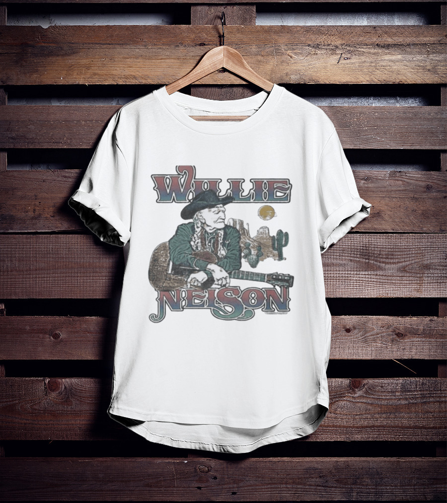 Willie Nelson Desert Cactus Guitar Scene T-Shirt