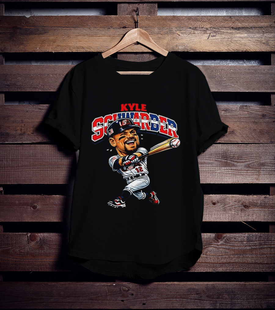 Kyle Schwarber USA Baseball Classic Caricature 12 Jersey Patriotic Batting T-Shirt