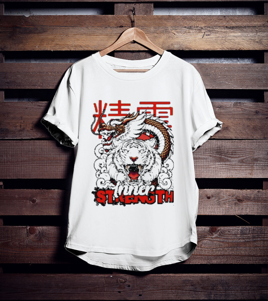 Inner Strength Tiger Dragon Kanji Art Fusion T-Shirt