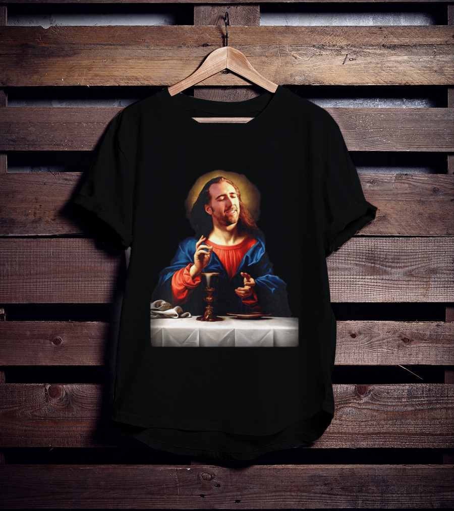 Nic Jesus Blessing The Bread And Wine Iconic Meme Mashup T-Shirt
