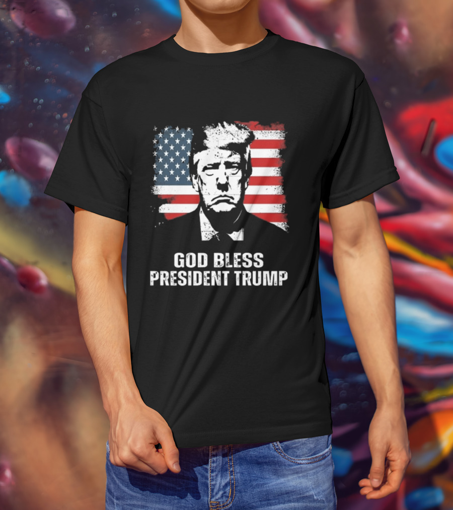 God Bless President Trump American Flag Iconic Style 2024 T-Shirt